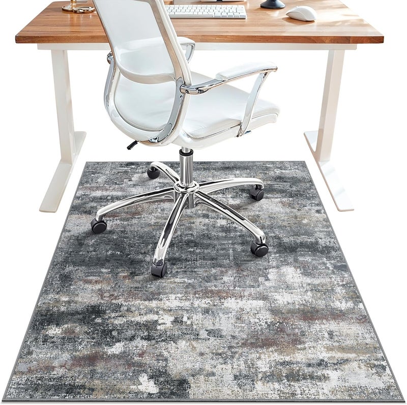 BESBLEE Office Chair Mat for Hardwood Tile Floor, Abstract 48"X 60" Desk Mats for Office Chair on Rolling Chairs Carpet, Desk Anti-Slip 1/5" Thick Rug for Computer Chair, Thin Low-Pile Floor Mat, Dark Gray - Image 1